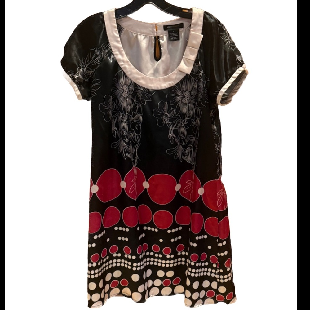 BCBGMaxazria Black Red Beige Floral Dress Size Medium